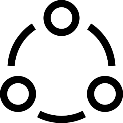 Icon representing a circular network with three connected nodes in a minimalist design.