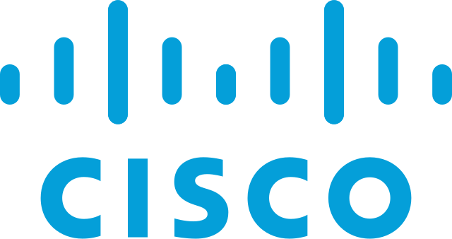 Blue Cisco logo featuring stylized lines above the word 'CISCO'.